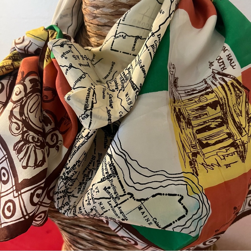 Vintage Echo 100% Silk Deco Americana Scarf - Picture 2 of 7